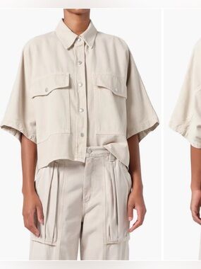 Agolde Taron Cropped Utility Shirt in Beige